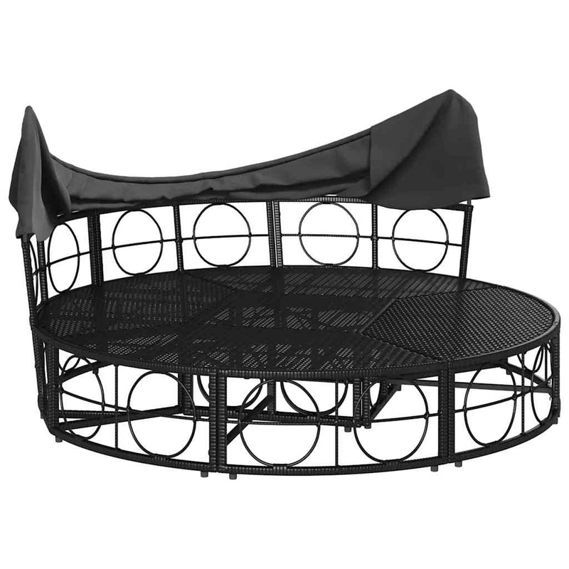 Outdoor Lounge Bed with Canopy and Cushions Black Poly Rattan