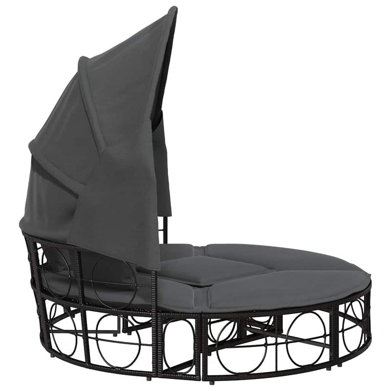 Outdoor Lounge Bed with Canopy and Cushions Black Poly Rattan