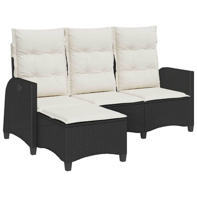 Reclining Garden Sofa with Cushions L-shaped Black Poly Rattan