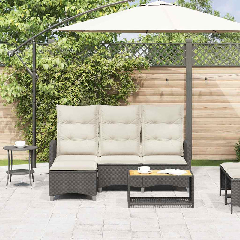 Reclining Garden Sofa with Cushions L-shaped Black Poly Rattan