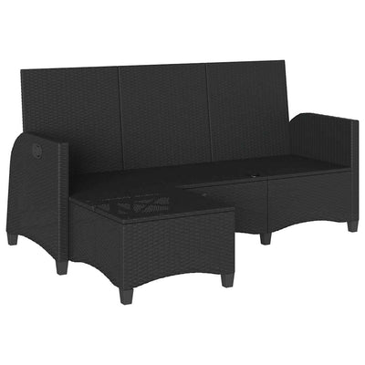 Reclining Garden Sofa with Cushions L-shaped Black Poly Rattan