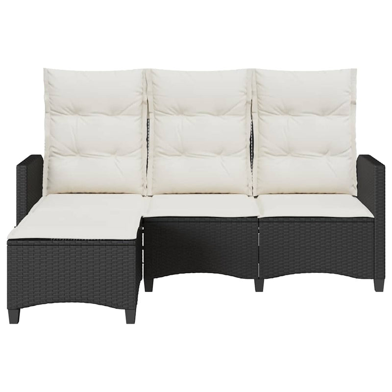 Reclining Garden Sofa with Cushions L-shaped Black Poly Rattan