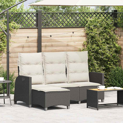 Reclining Garden Sofa with Cushions L-shaped Black Poly Rattan