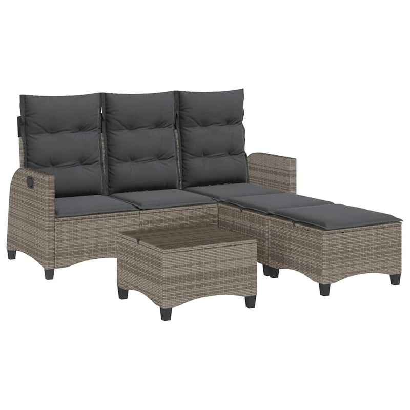 3 Piece Garden Sofa Set with Cushions L-shaped Grey Poly Rattan