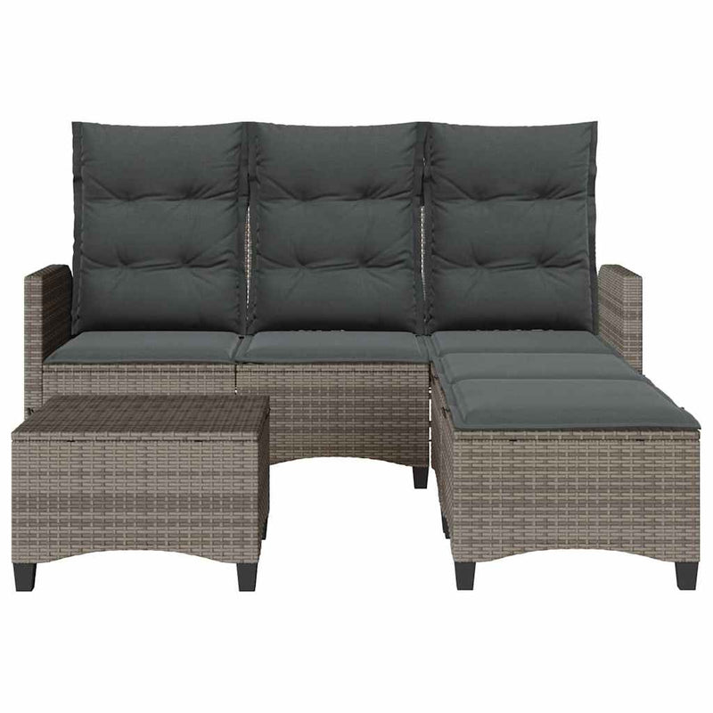 3 Piece Garden Sofa Set with Cushions L-shaped Grey Poly Rattan