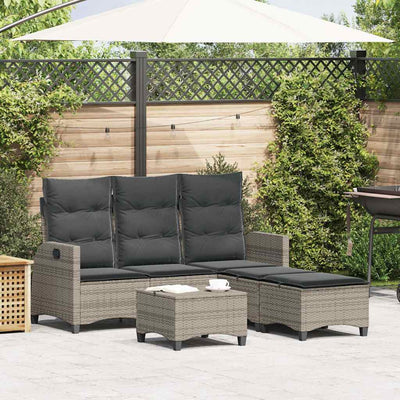 3 Piece Garden Sofa Set with Cushions L-shaped Grey Poly Rattan