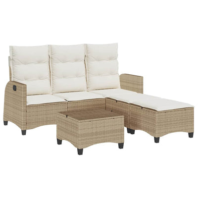 3 Piece Garden Sofa Set with Cushions L-shaped Beige Poly Rattan