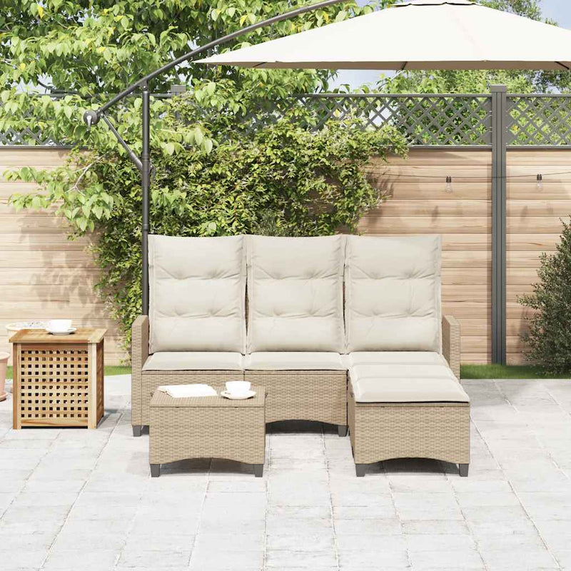 3 Piece Garden Sofa Set with Cushions L-shaped Beige Poly Rattan