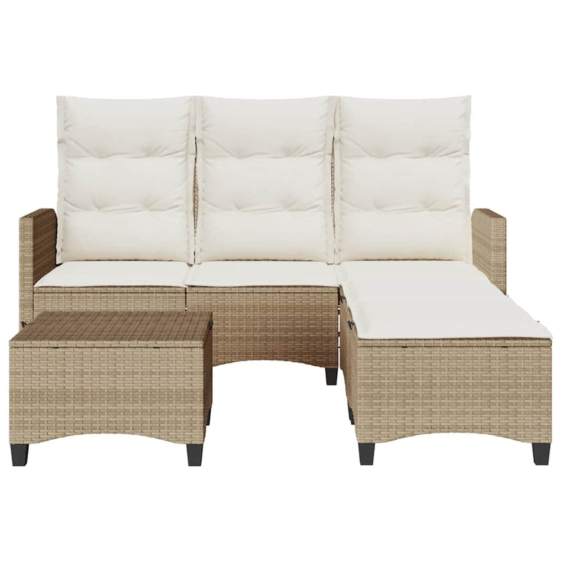 3 Piece Garden Sofa Set with Cushions L-shaped Beige Poly Rattan