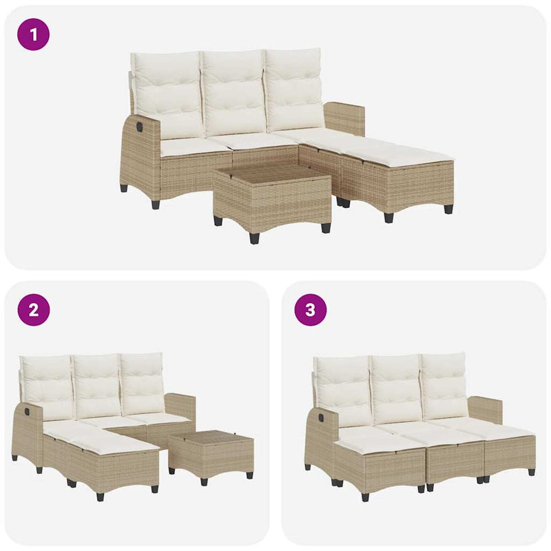 3 Piece Garden Sofa Set with Cushions L-shaped Beige Poly Rattan