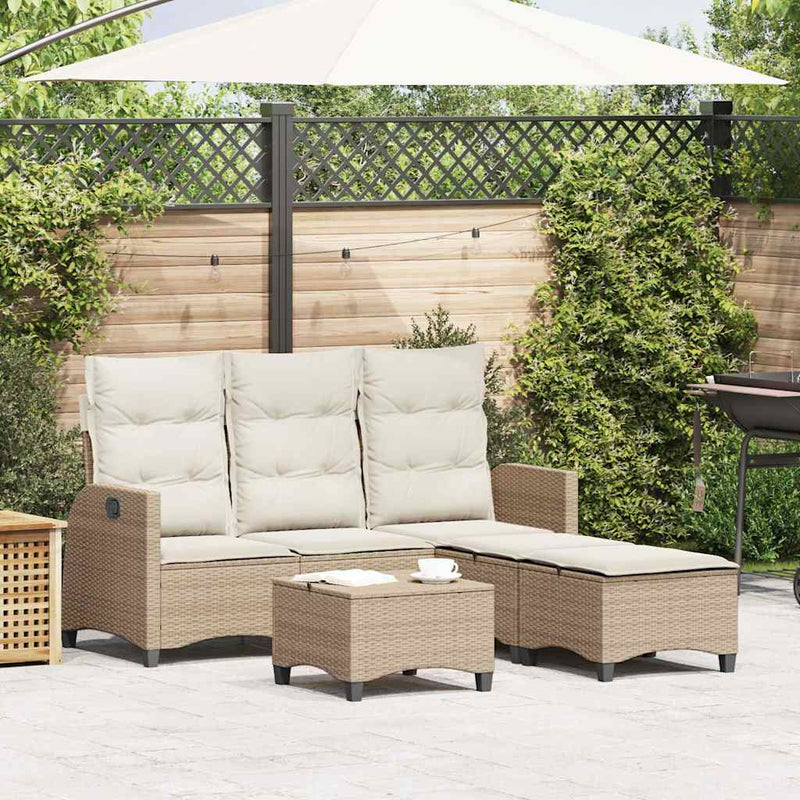 3 Piece Garden Sofa Set with Cushions L-shaped Beige Poly Rattan