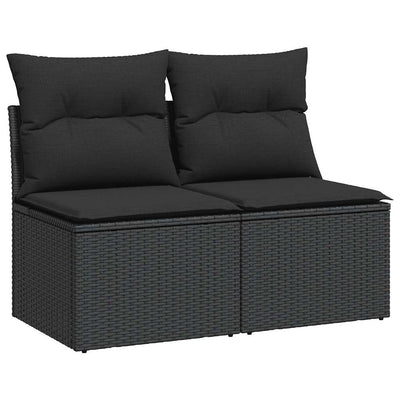 4 Piece Garden Sofa Set with Cushions Black Poly Rattan Acacia