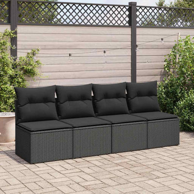 4 Piece Garden Sofa Set with Cushions Black Poly Rattan Acacia