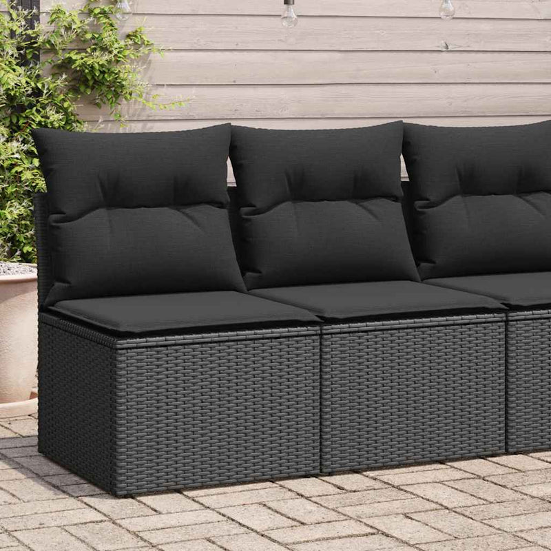 4 Piece Garden Sofa Set with Cushions Black Poly Rattan Acacia