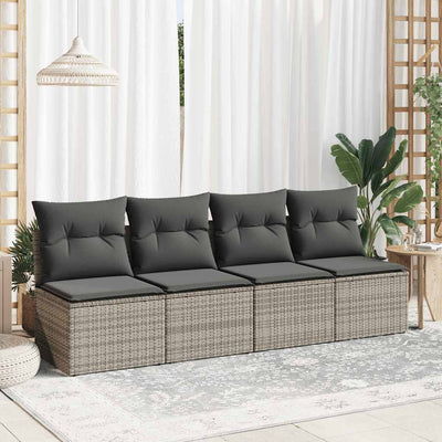 4 Piece Garden Sofa Set with Cushions Grey Poly Rattan Acacia