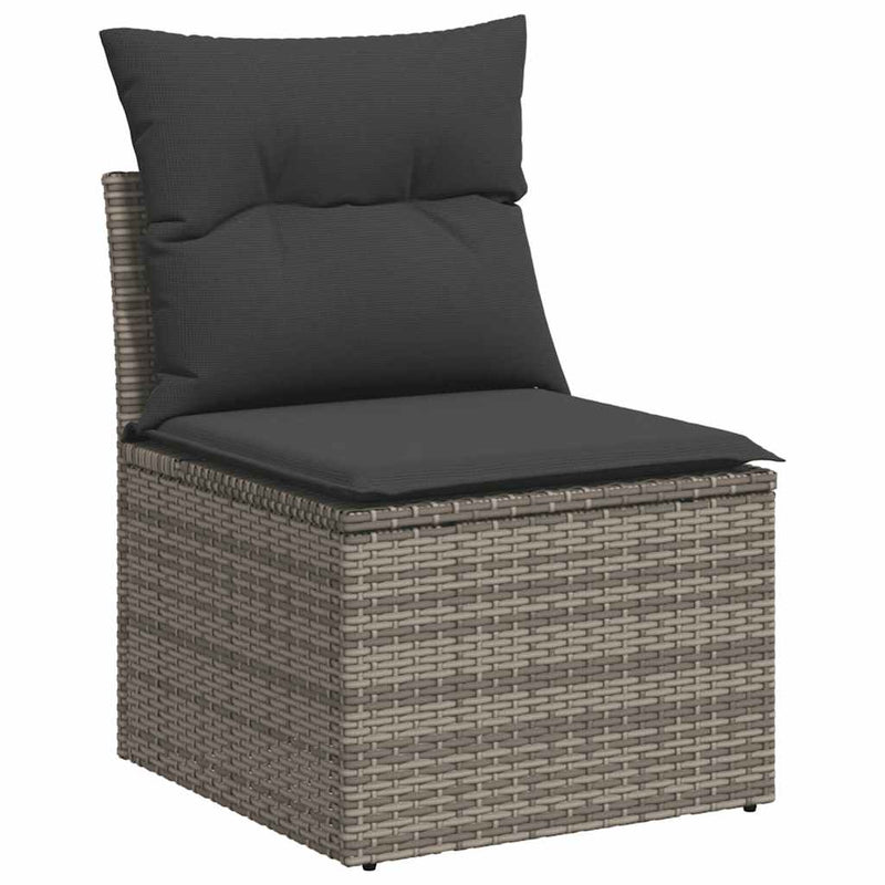 4 Piece Garden Sofa Set with Cushions Grey Poly Rattan Acacia