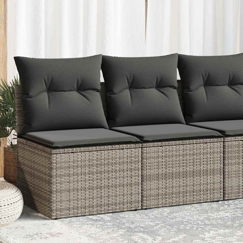 4 Piece Garden Sofa Set with Cushions Grey Poly Rattan Acacia