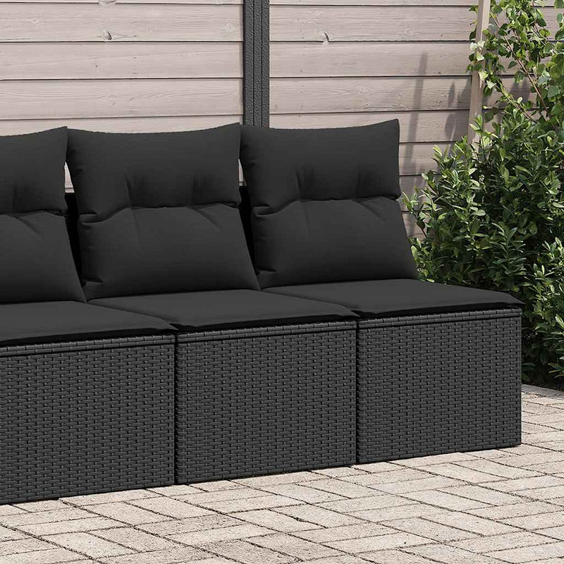 4 Piece Garden Sofa Set with Cushions Black Poly Rattan Acacia