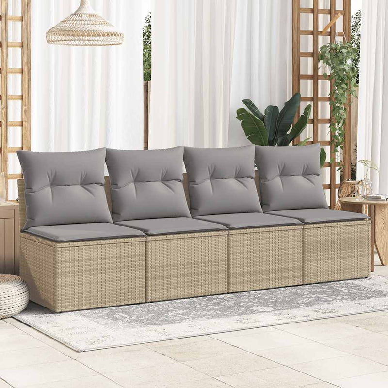 4 Piece Garden Sofa Set with Cushions Beige Poly Rattan Acacia