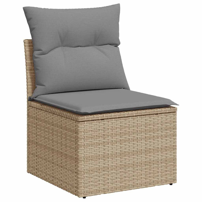 4 Piece Garden Sofa Set with Cushions Beige Poly Rattan Acacia