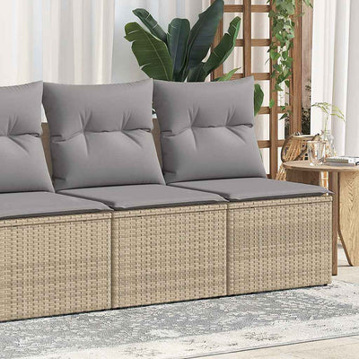 4 Piece Garden Sofa Set with Cushions Beige Poly Rattan Acacia