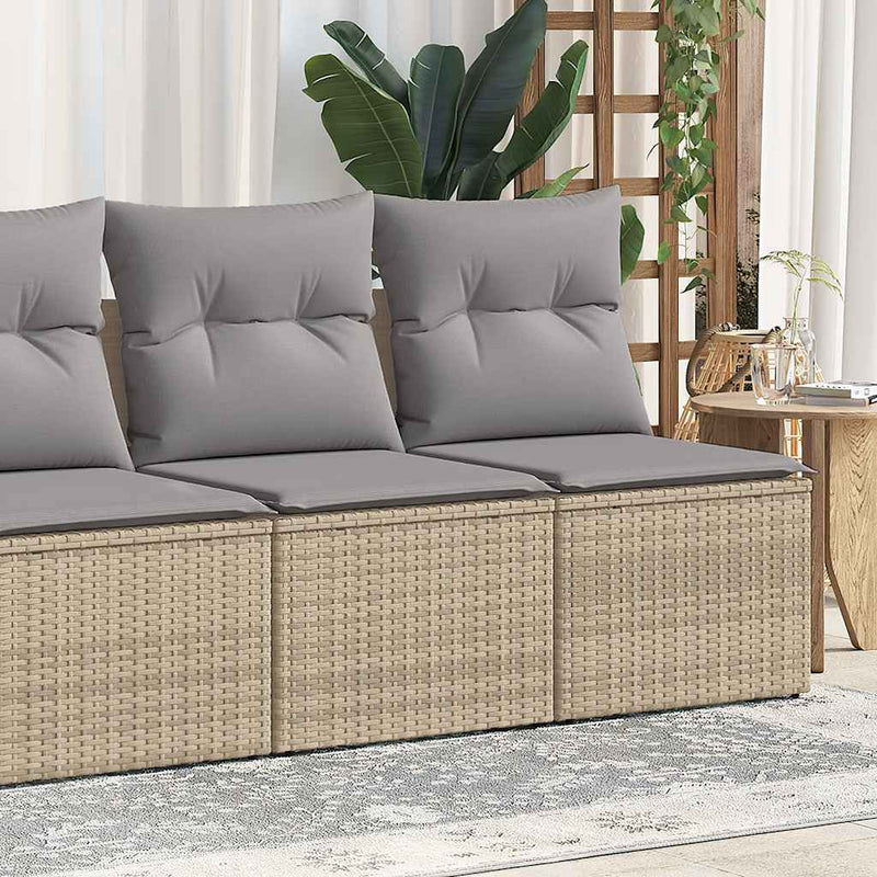 4 Piece Garden Sofa Set with Cushions Beige Poly Rattan Acacia