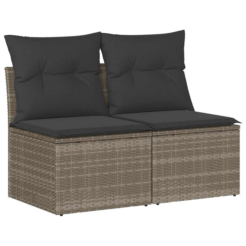 4 Piece Garden Sofa Set with Cushions Grey Poly Rattan Acacia