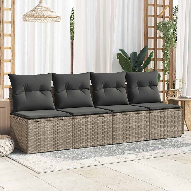 4 Piece Garden Sofa Set with Cushions Grey Poly Rattan Acacia