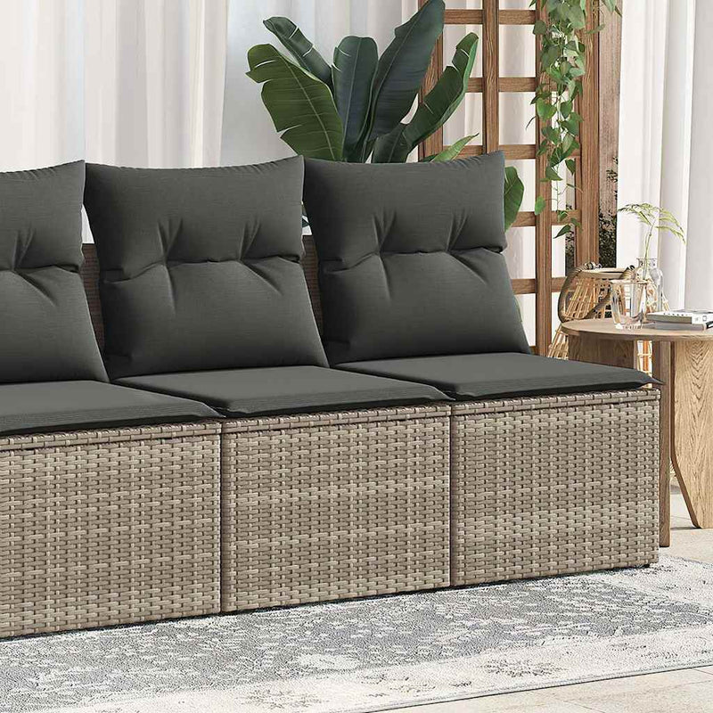 4 Piece Garden Sofa Set with Cushions Grey Poly Rattan Acacia