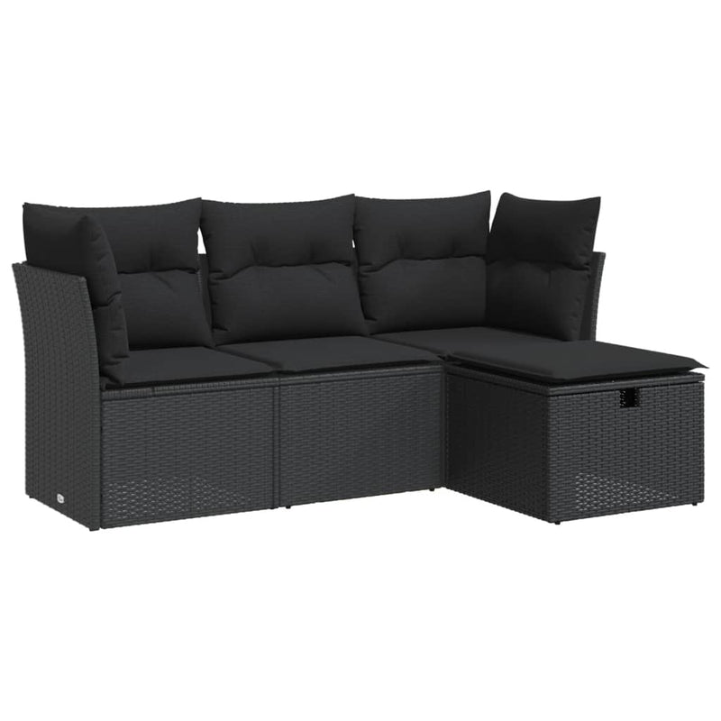 4 Piece Garden Sofa Set with Cushions Black Poly Rattan