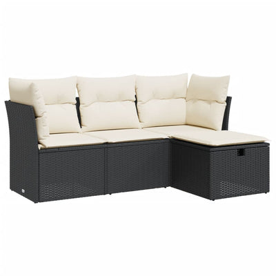 4 Piece Garden Sofa Set with Cushions Black Poly Rattan