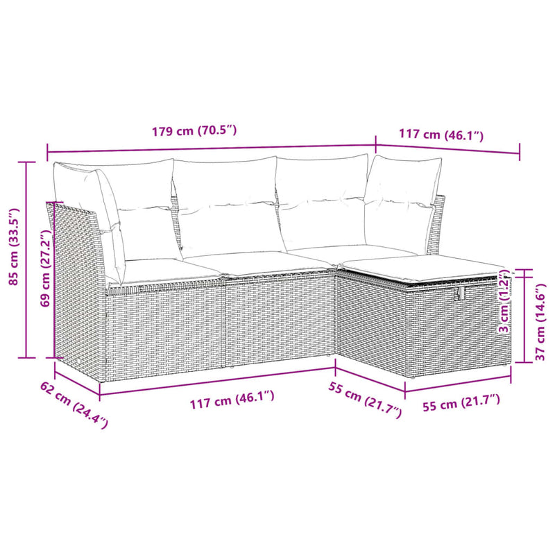 4 Piece Garden Sofa Set with Cushions Black Poly Rattan