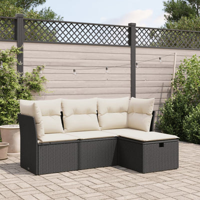 4 Piece Garden Sofa Set with Cushions Black Poly Rattan