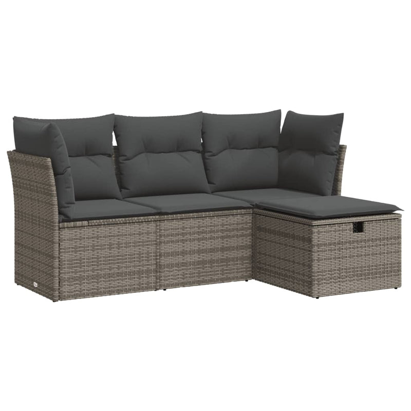 4 Piece Garden Sofa Set with Cushions Grey Poly Rattan