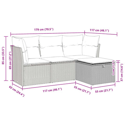 4 Piece Garden Sofa Set with Cushions Grey Poly Rattan