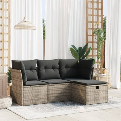 4 Piece Garden Sofa Set with Cushions Grey Poly Rattan