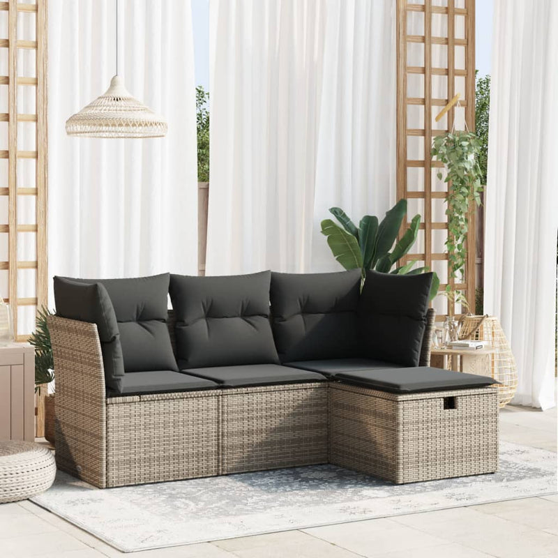 4 Piece Garden Sofa Set with Cushions Grey Poly Rattan