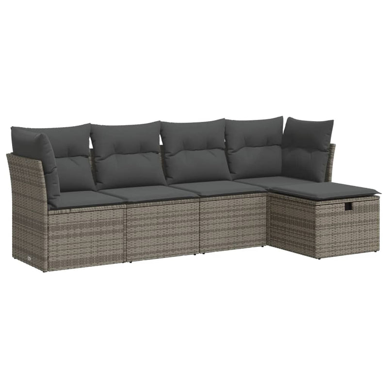 5 Piece Garden Sofa Set with Cushions Grey Poly Rattan