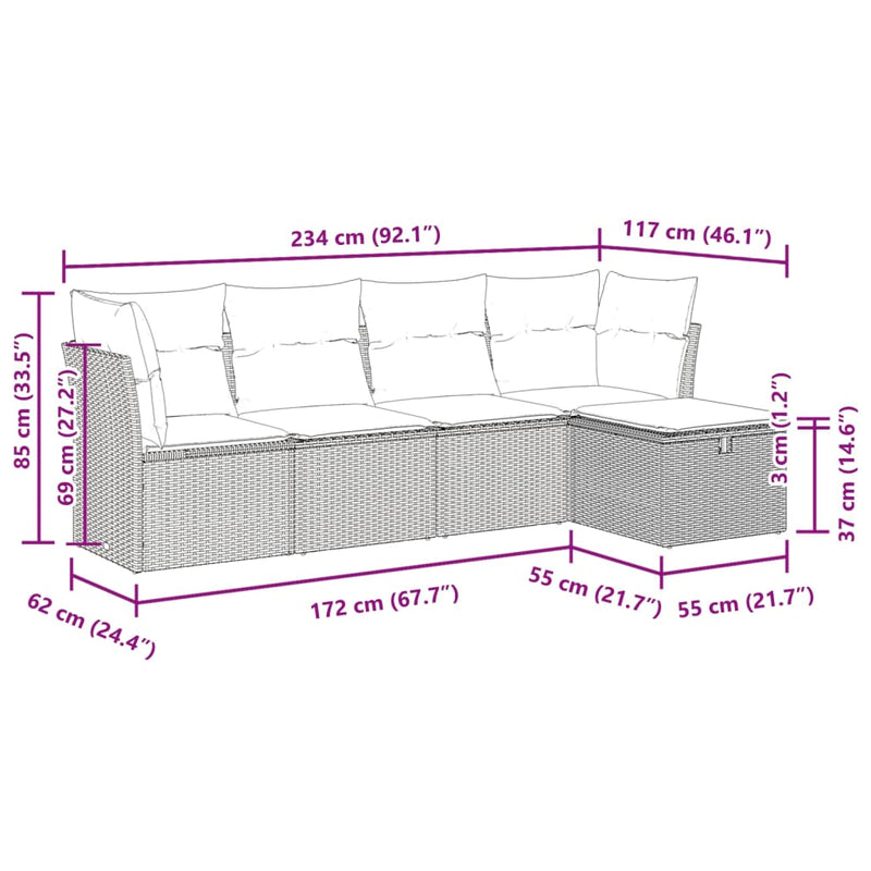 5 Piece Garden Sofa Set with Cushions Grey Poly Rattan