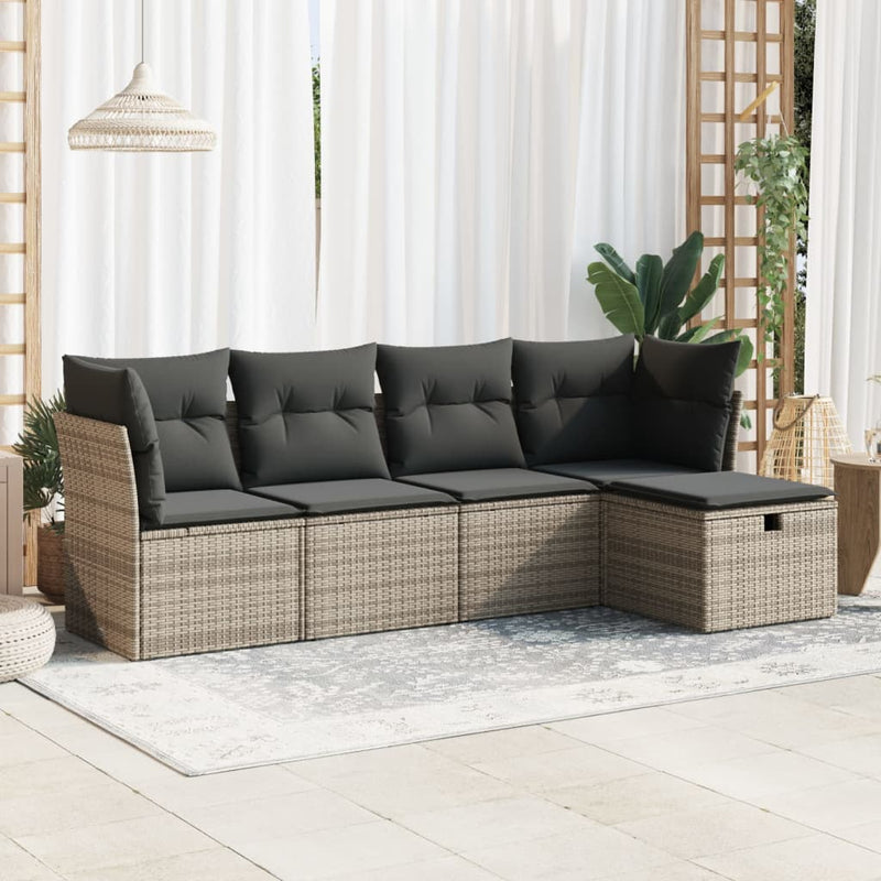 5 Piece Garden Sofa Set with Cushions Grey Poly Rattan