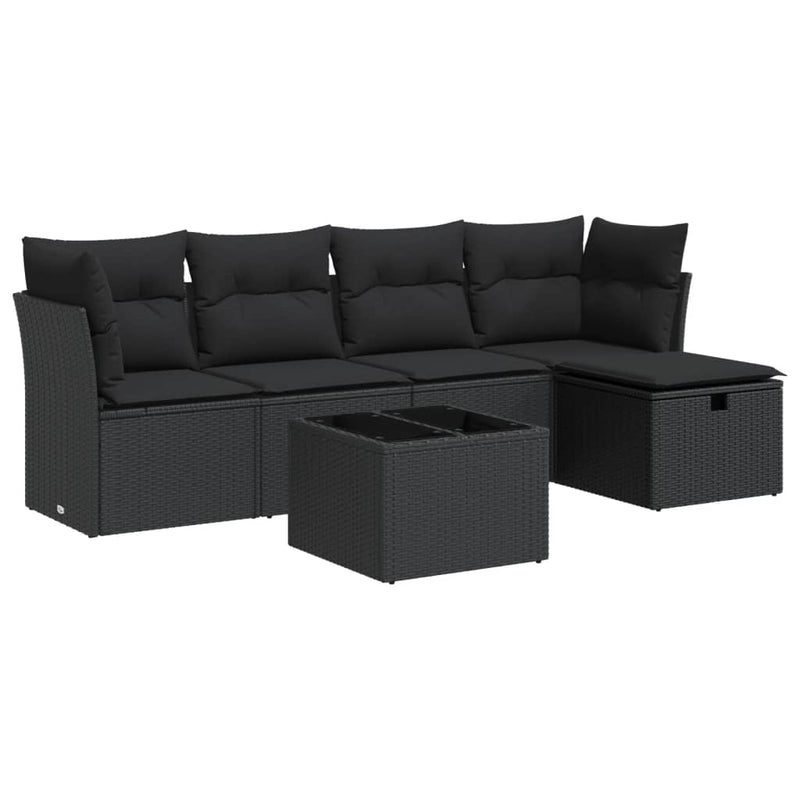 6 Piece Garden Sofa Set with Cushions Black Poly Rattan