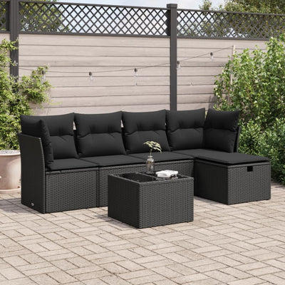 6 Piece Garden Sofa Set with Cushions Black Poly Rattan