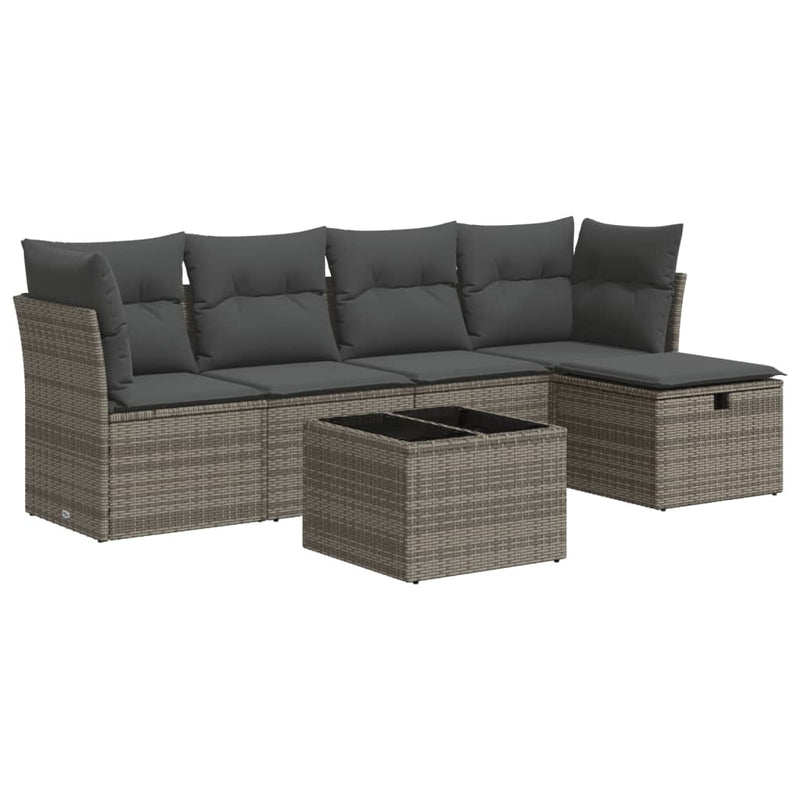 6 Piece Garden Sofa Set with Cushions Grey Poly Rattan