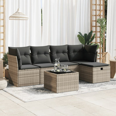 6 Piece Garden Sofa Set with Cushions Grey Poly Rattan