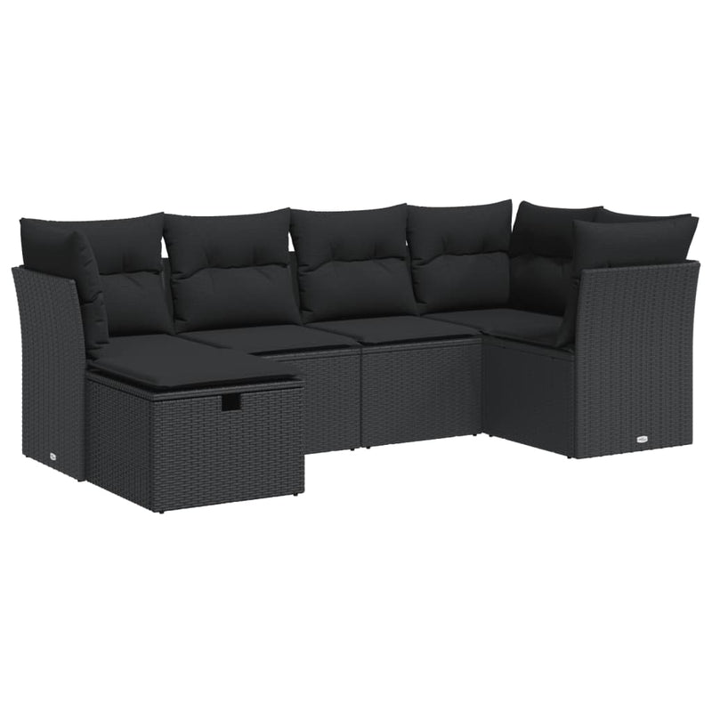 6 Piece Garden Sofa Set with Cushions Black Poly Rattan