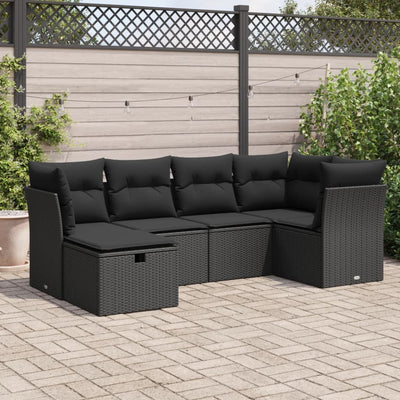 6 Piece Garden Sofa Set with Cushions Black Poly Rattan