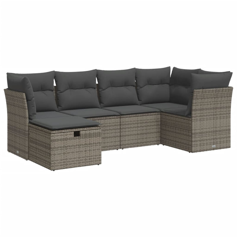 6 Piece Garden Sofa Set with Cushions Grey Poly Rattan