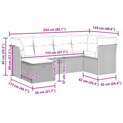 6 Piece Garden Sofa Set with Cushions Grey Poly Rattan