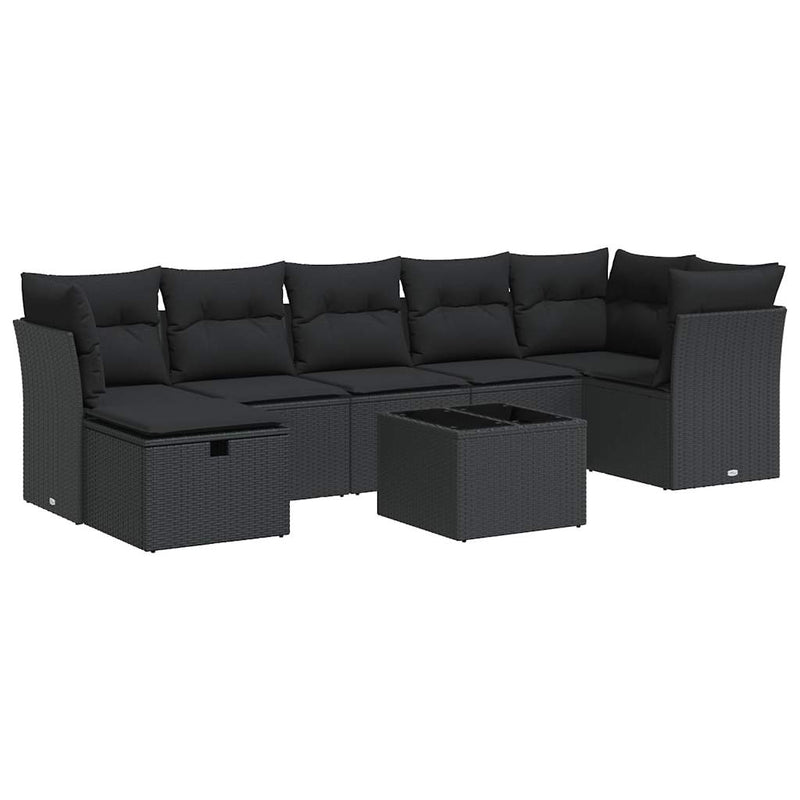 8 Piece Garden Sofa Set with Cushions Black Poly Rattan