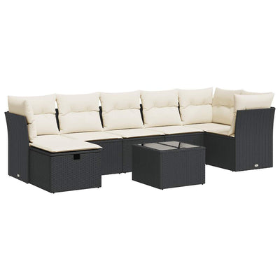 8 Piece Garden Sofa Set with Cushions Black Poly Rattan